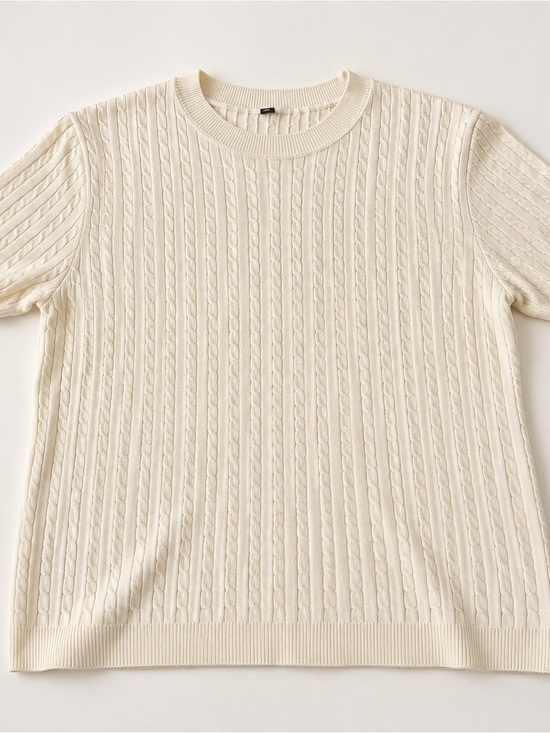 Other - Men’s Cable Knit Short-Sleeve Sweater Top - Cream